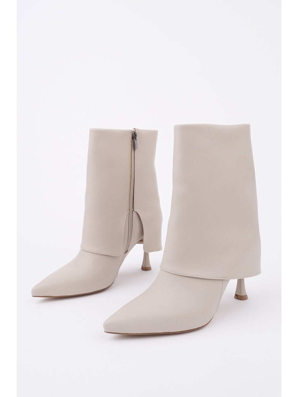 Bej MARLA Sivri Burun İnce Topuklu Fermuarlı Kadın Bot-1