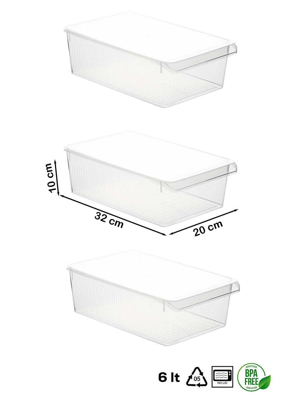Renksiz 3184 Buzdolabı Duzenleyıcı 6 Lt Seffaf Kapaksız 3 Adet 4308 3 Adet Kapak-2