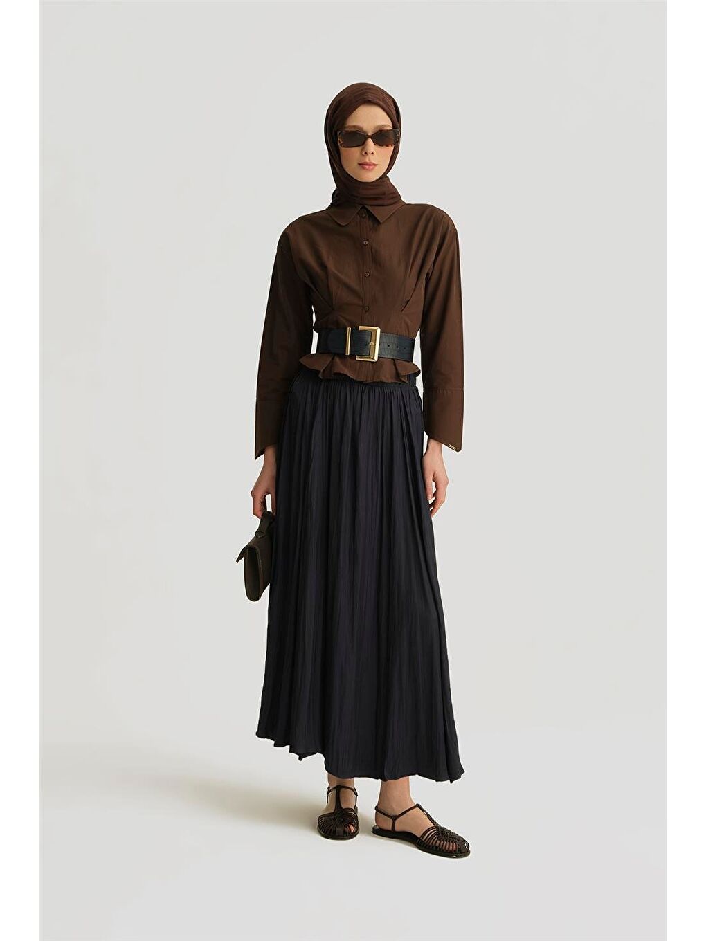 Kırışık Saten Etek 25Yh5601 Lacivert-1