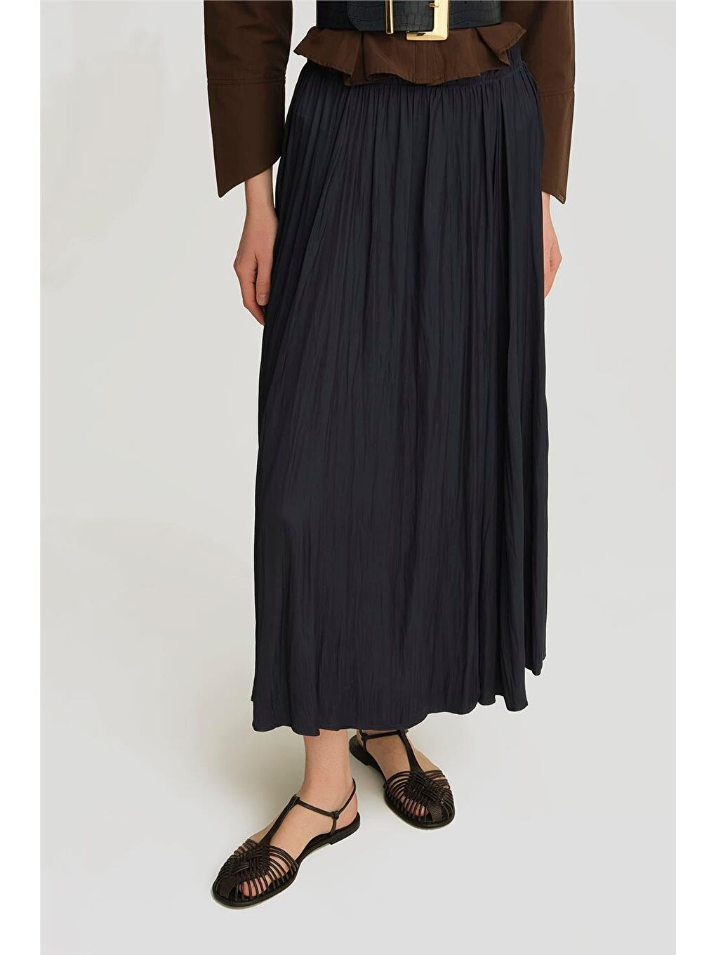 Kırışık Saten Etek 25Yh5601 Lacivert-2