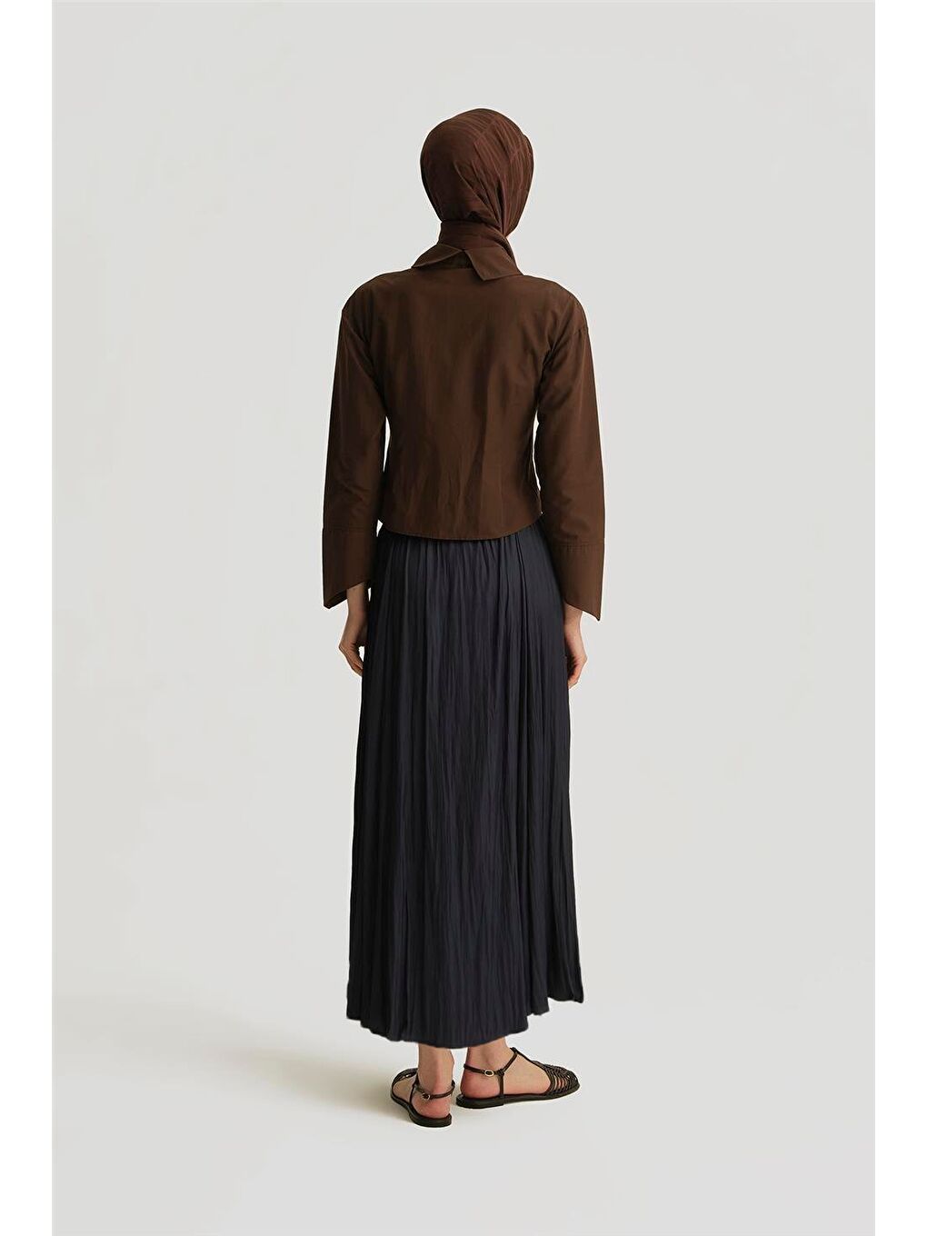 Kırışık Saten Etek 25Yh5601 Lacivert-3