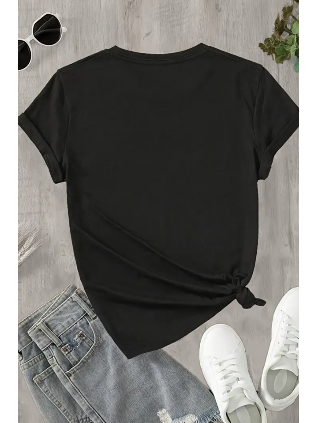 Kadın Siyah Cherry Baskılı Regular Bisiklet Yaka T-Shirt-3