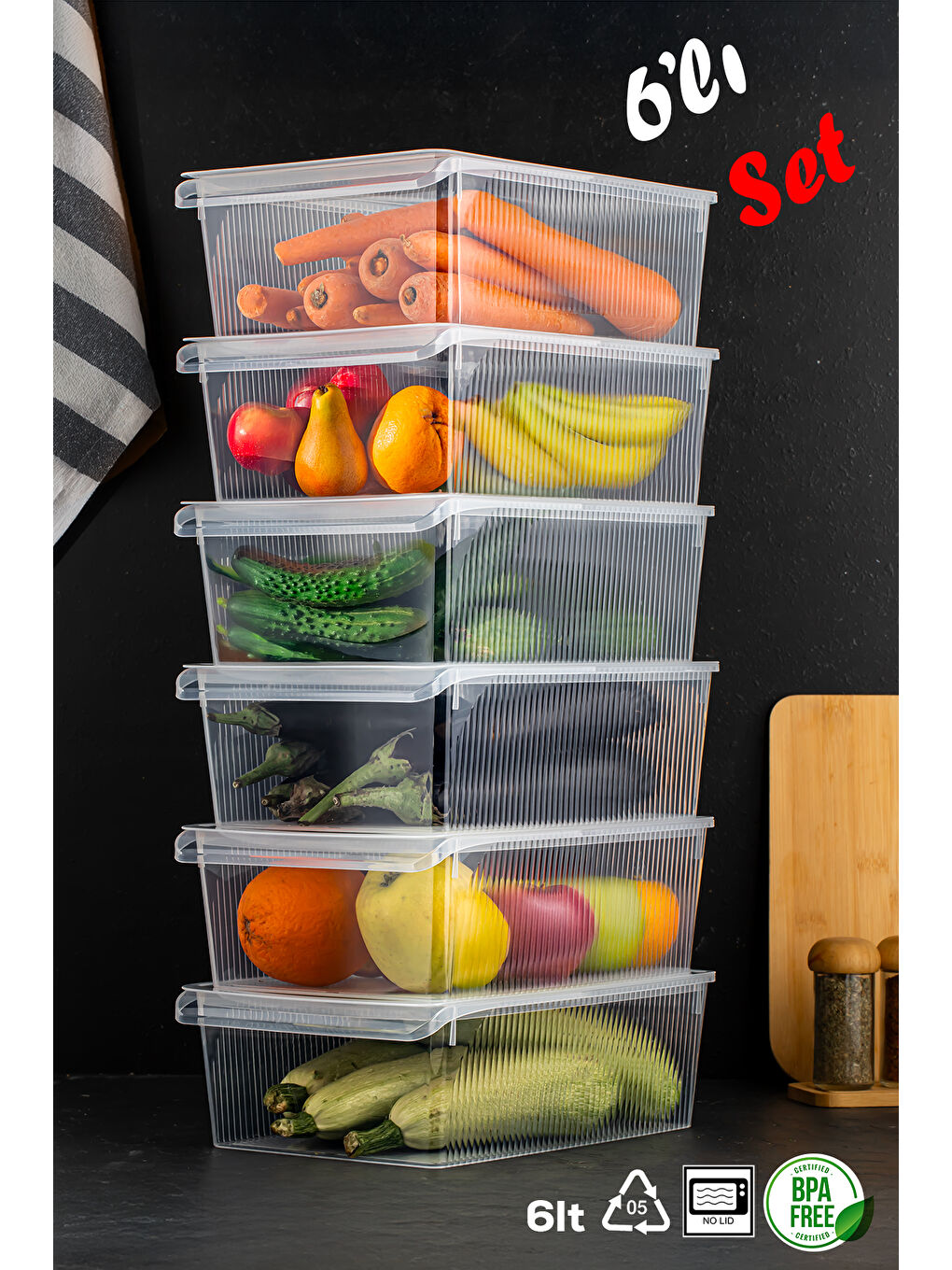 Renksiz 3184 6 Adet Kapaklı Dolap İçi ve Buzdolabı İçi Düzenleyici Banyo Mutfak Organizeri 6 Litre-1