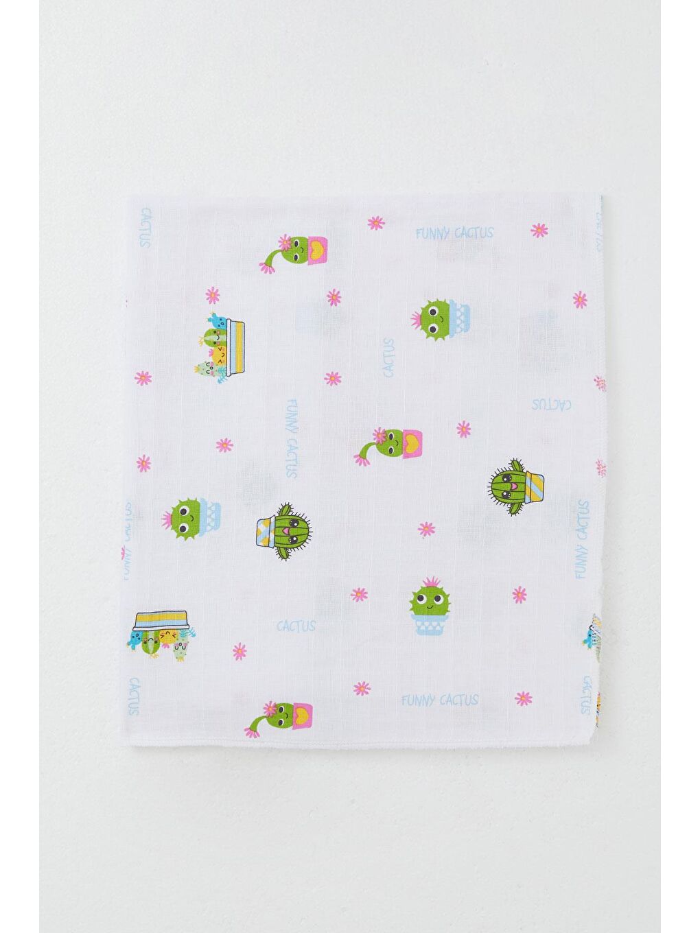 Yenidoğan Bebek Müslin Battaniye Eğlenceli Kaktüsler Beyaz (77 X 94 Cm)