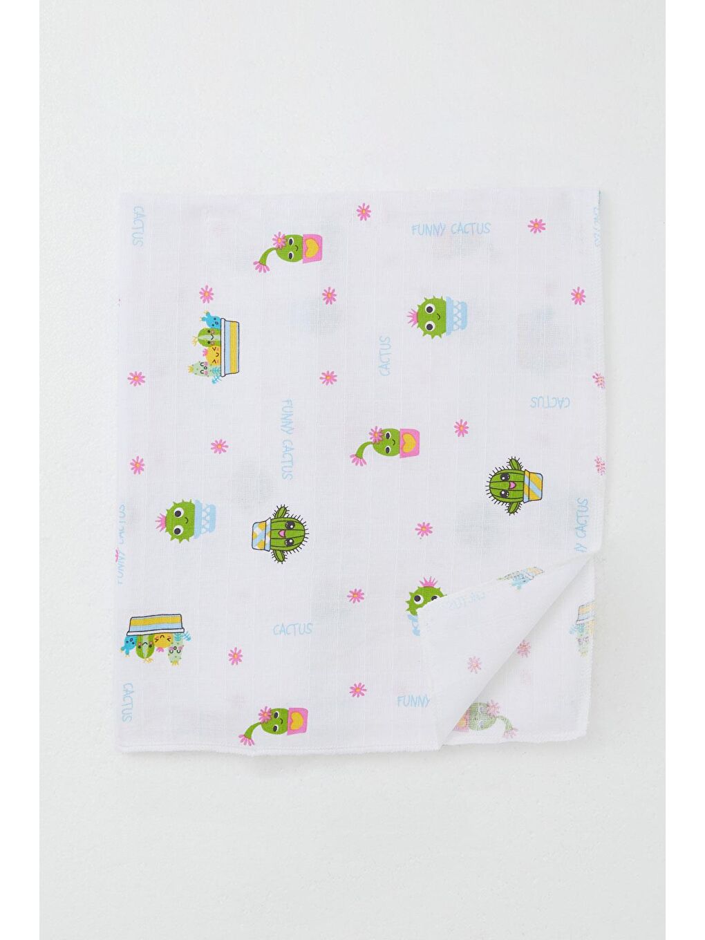 Yenidoğan Bebek Müslin Battaniye Eğlenceli Kaktüsler Beyaz (77 X 94 Cm)-1