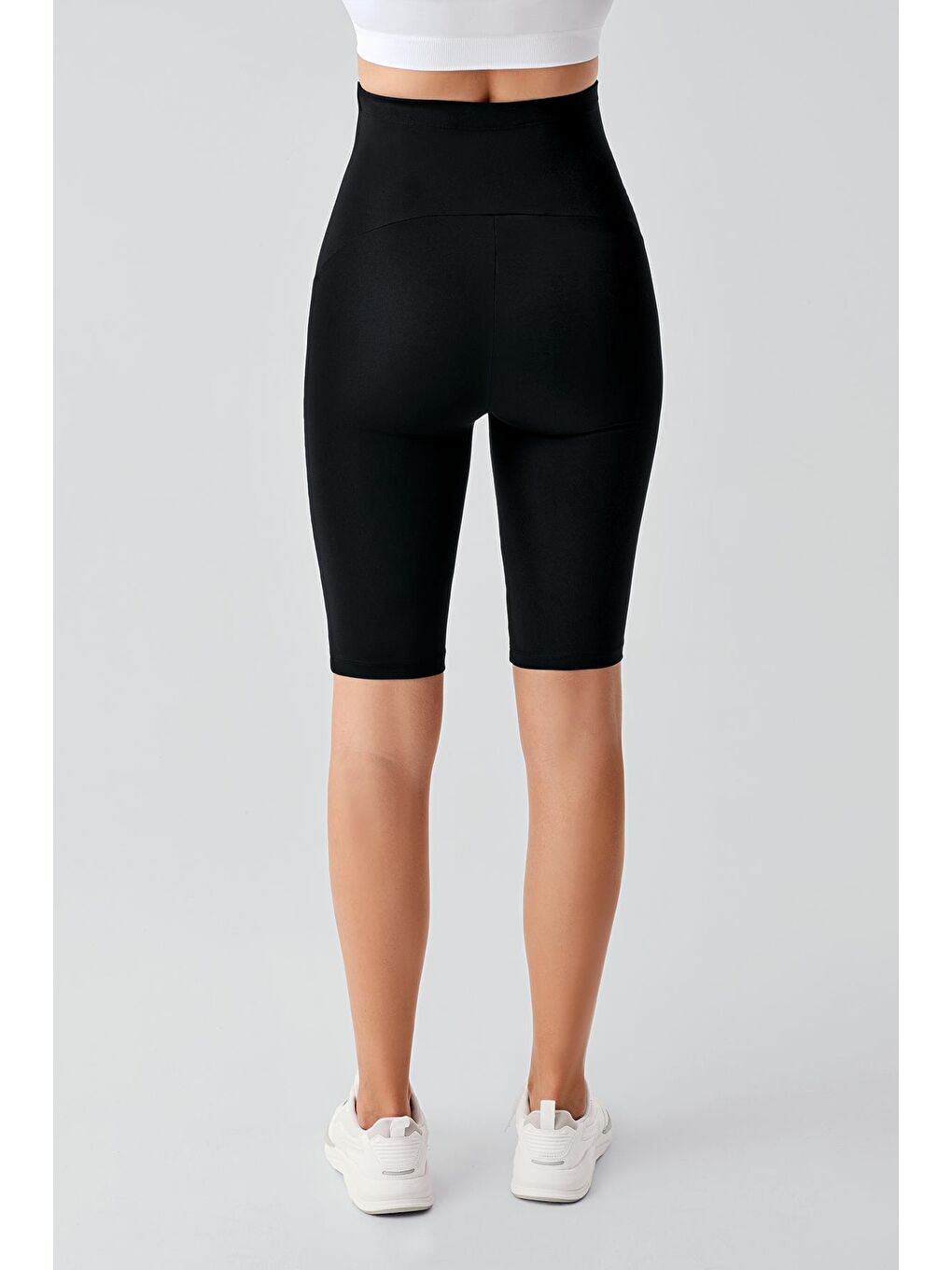 Siyah Biyeli Diz Üstü Biker Esnek Ayarlanabilir Bel Hamile Tayt T27-3