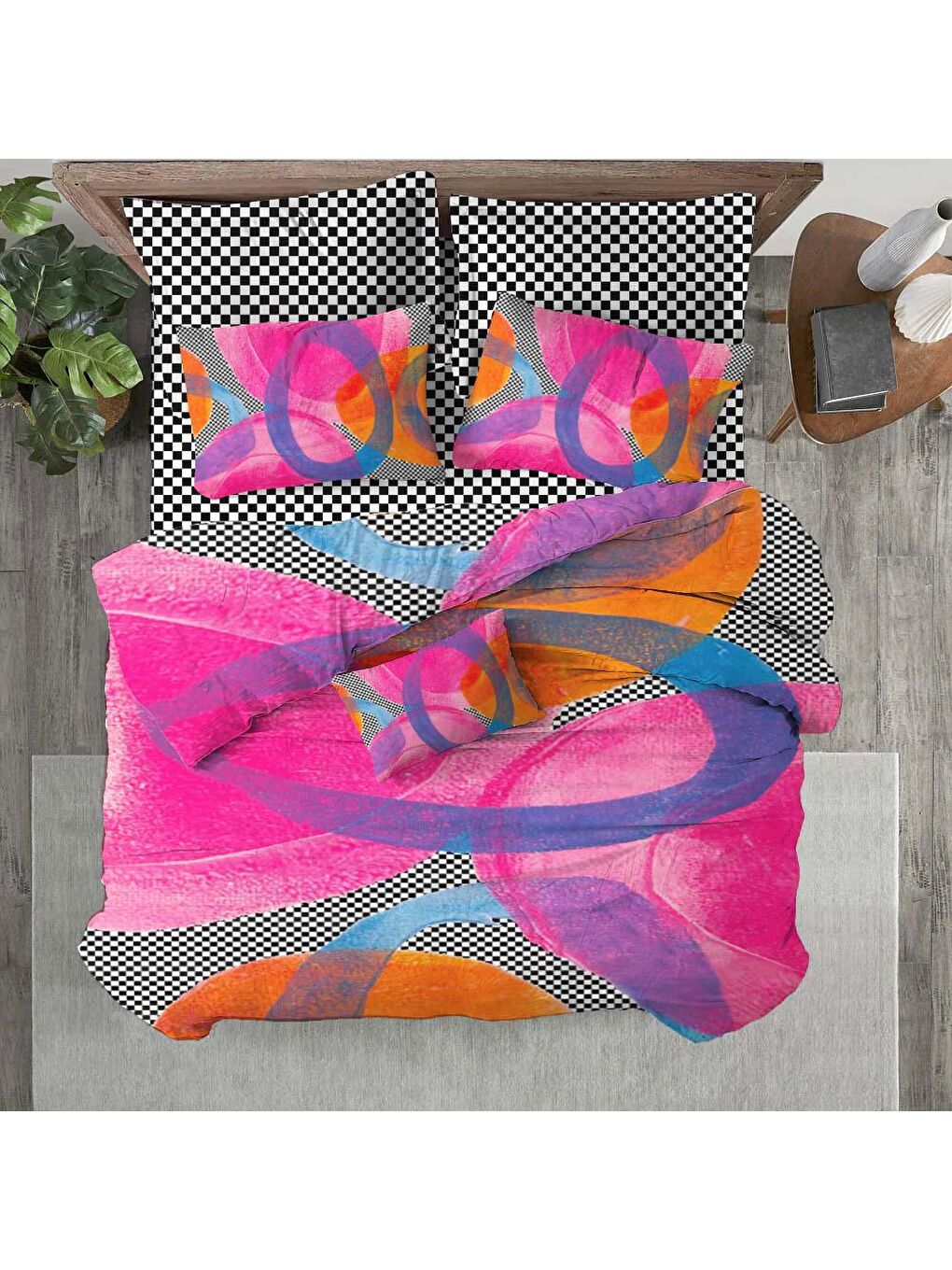 Karışık Baskılı,Desenli Çift Kişilik Nevresim Takımı (ÇARŞAFSIZ) 200x220 cm-1