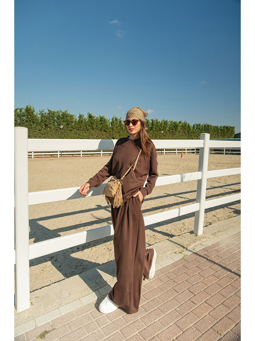 Kadın Yarasa Kol İkili Takım Kahverengi-1