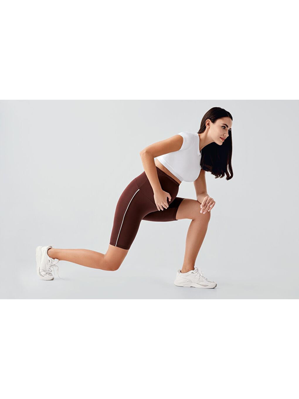 Kahverengi Biyeli Diz Üstü Biker Esnek Ayarlanabilir Bel Hamile Tayt T27-1