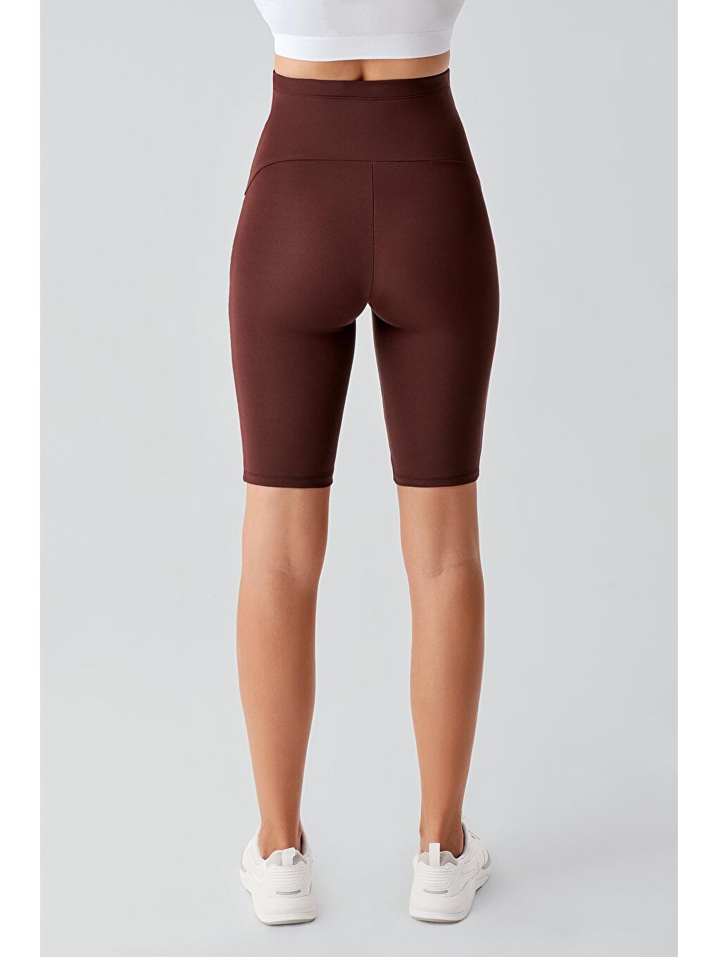 Kahverengi Biyeli Diz Üstü Biker Esnek Ayarlanabilir Bel Hamile Tayt T27-4