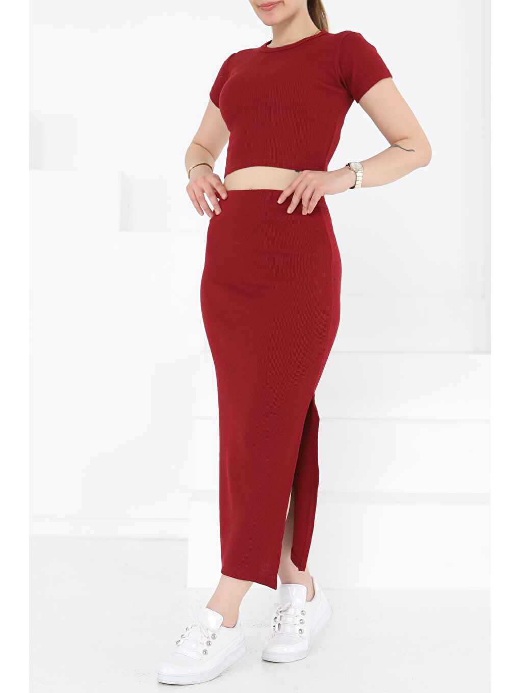 Kısa Kollu İkili Takım Bordo - 27231-2