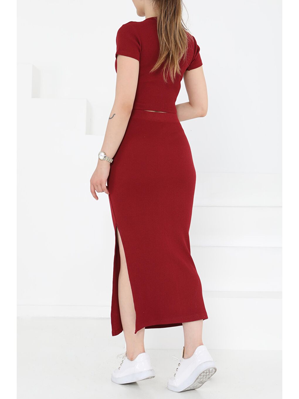 Kısa Kollu İkili Takım Bordo - 27231-3