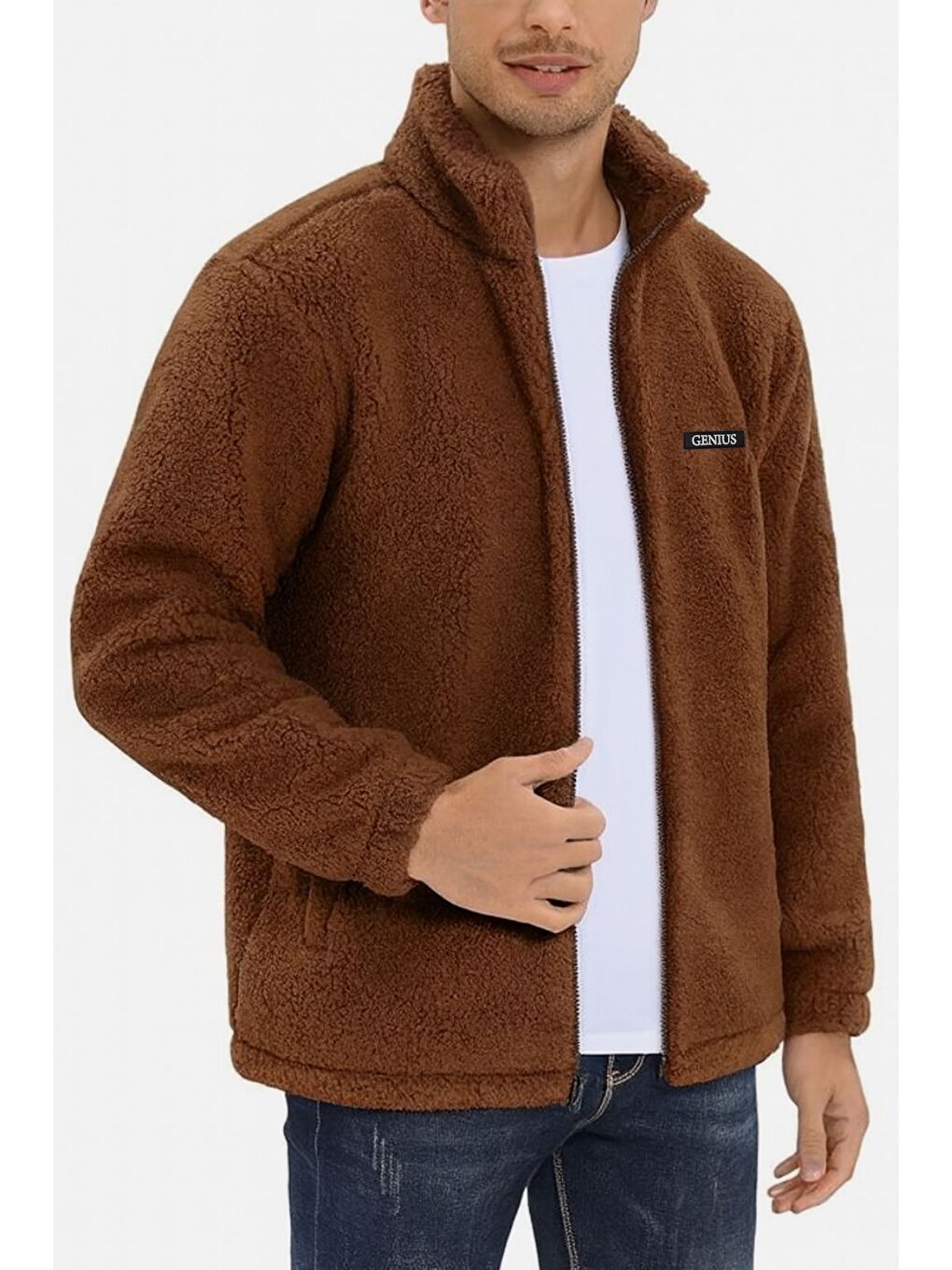 Kahverengi Oversize Pelüş Sweatshirt Erkek Polar Sweatshirt Erkek Sweatshirt OVERSIZE-PELUSS