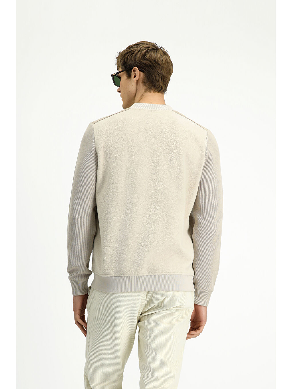 Bej Pamuklu   Erkek Polar Fermuarlı Sweatshirt Hırka Sweat Hırka-5