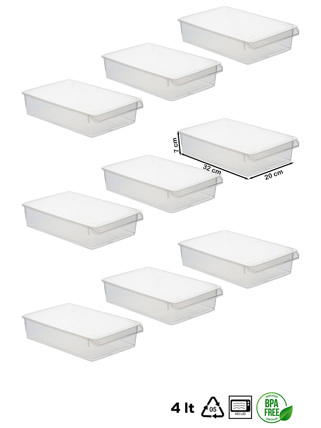 Renksiz 3183 9 Adet Kapaklı Dolap İçi ve Buzdolabı İçi Düzenleyici Banyo Mutfak Organizeri 4 Litre