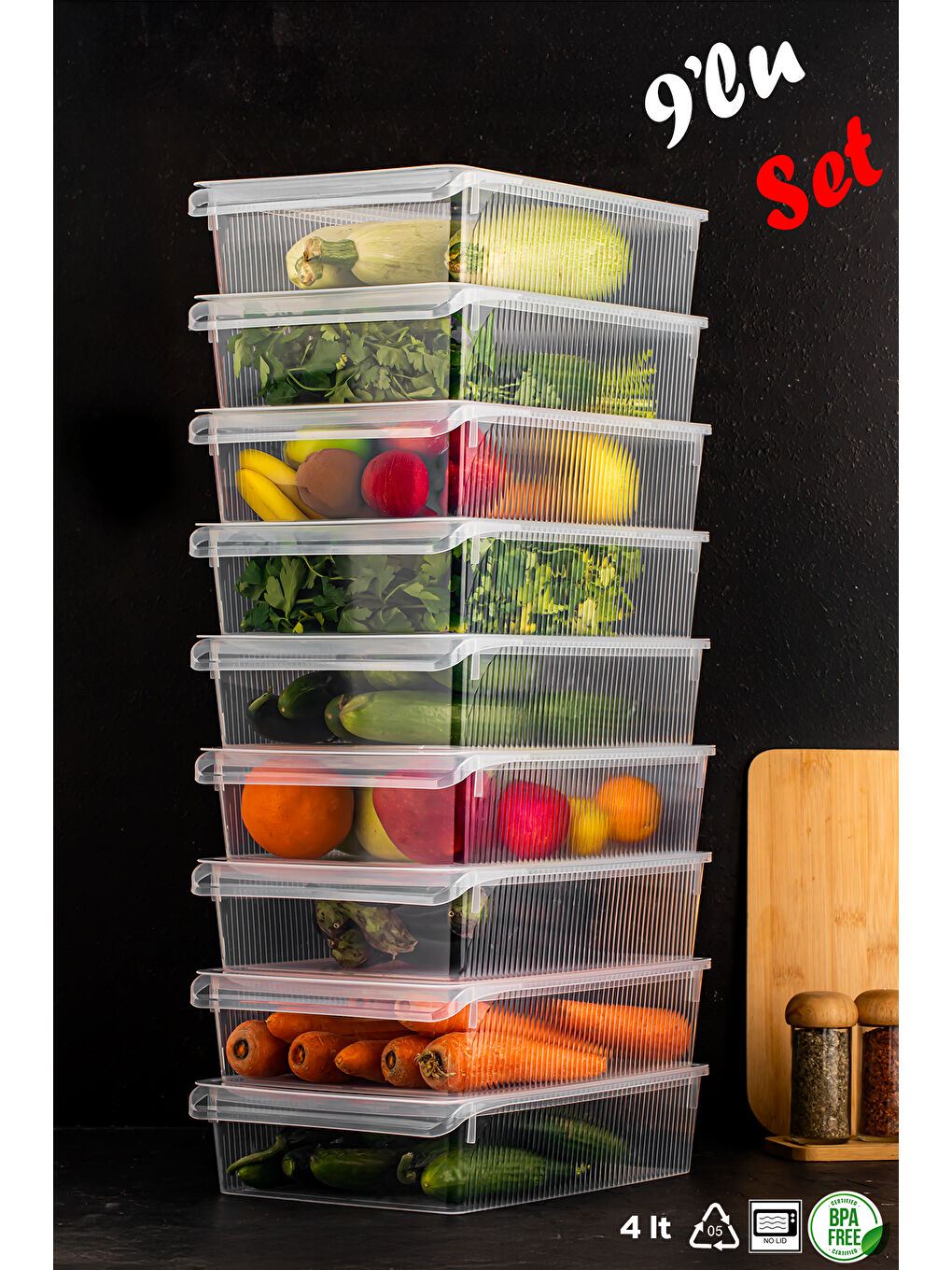 Renksiz 3183 9 Adet Kapaklı Dolap İçi ve Buzdolabı İçi Düzenleyici Banyo Mutfak Organizeri 4 Litre-1