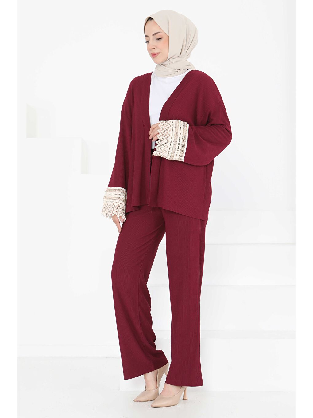 Kimono İkili Takım Bordo - 27242-1