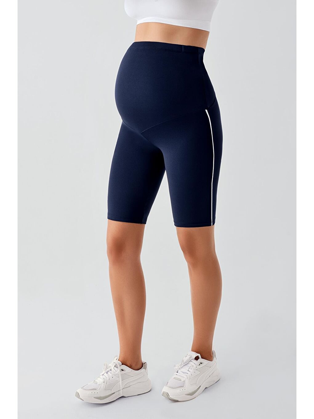 Lacivert Biyeli Diz Üstü Biker Esnek Ayarlanabilir Bel Hamile Tayt T27-2