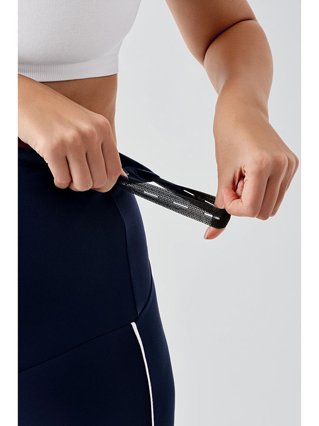 Lacivert Biyeli Diz Üstü Biker Esnek Ayarlanabilir Bel Hamile Tayt T27-5