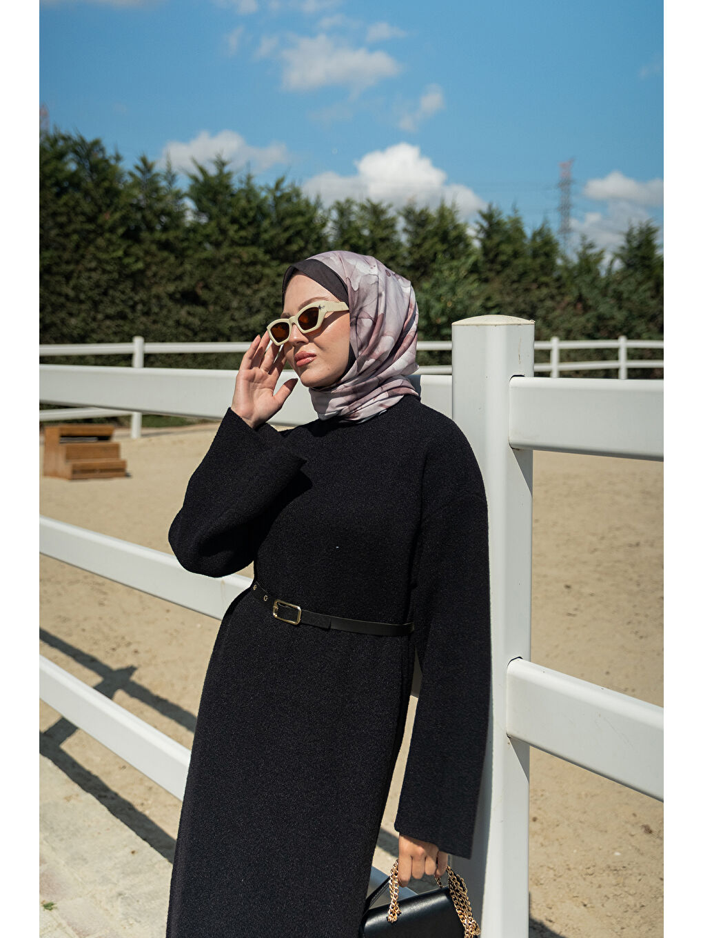 Kadın Kemerli Triko Elbise Siyah-1