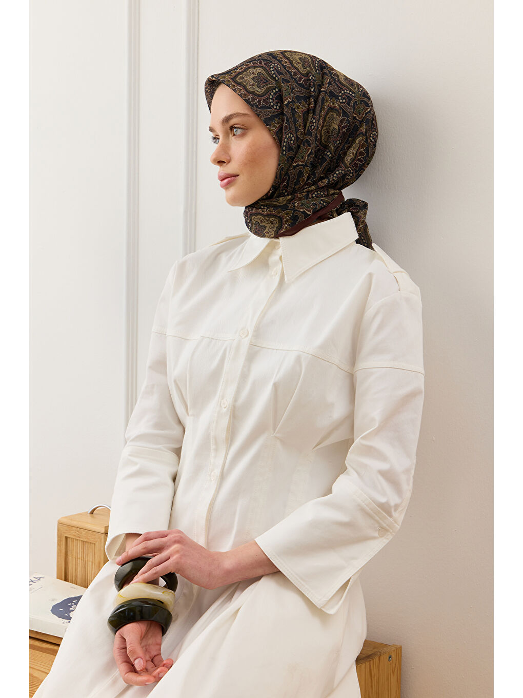 Haki Desenli Pamuk Eşarp Gita-2