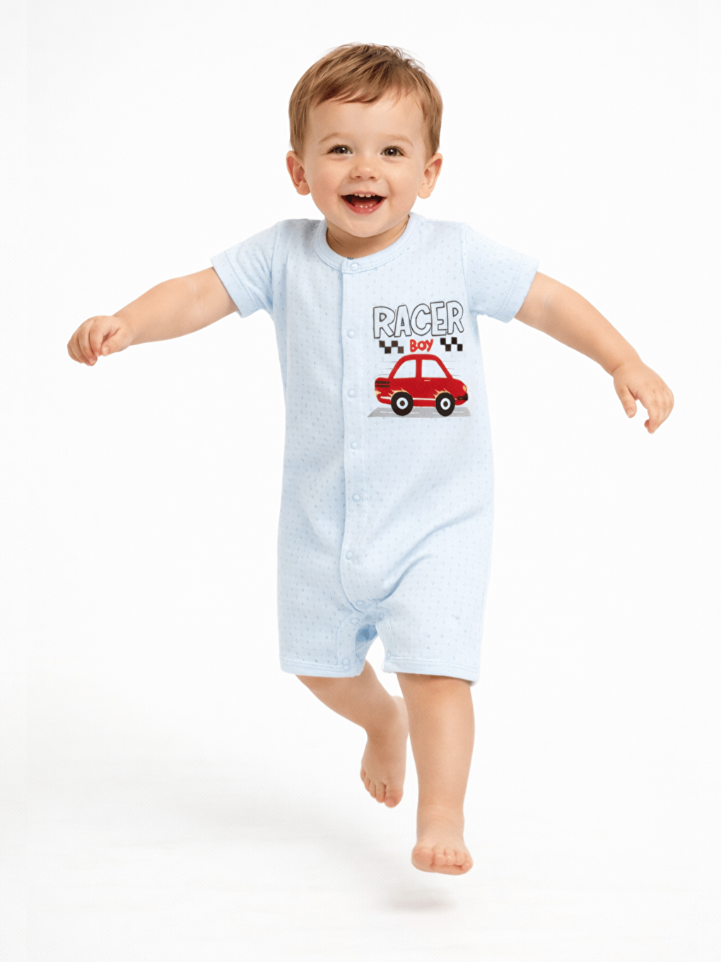 Mavi Bisiklet Yaka Baskılı Erkek Bebek Jakarlı Kısa Tulum-2