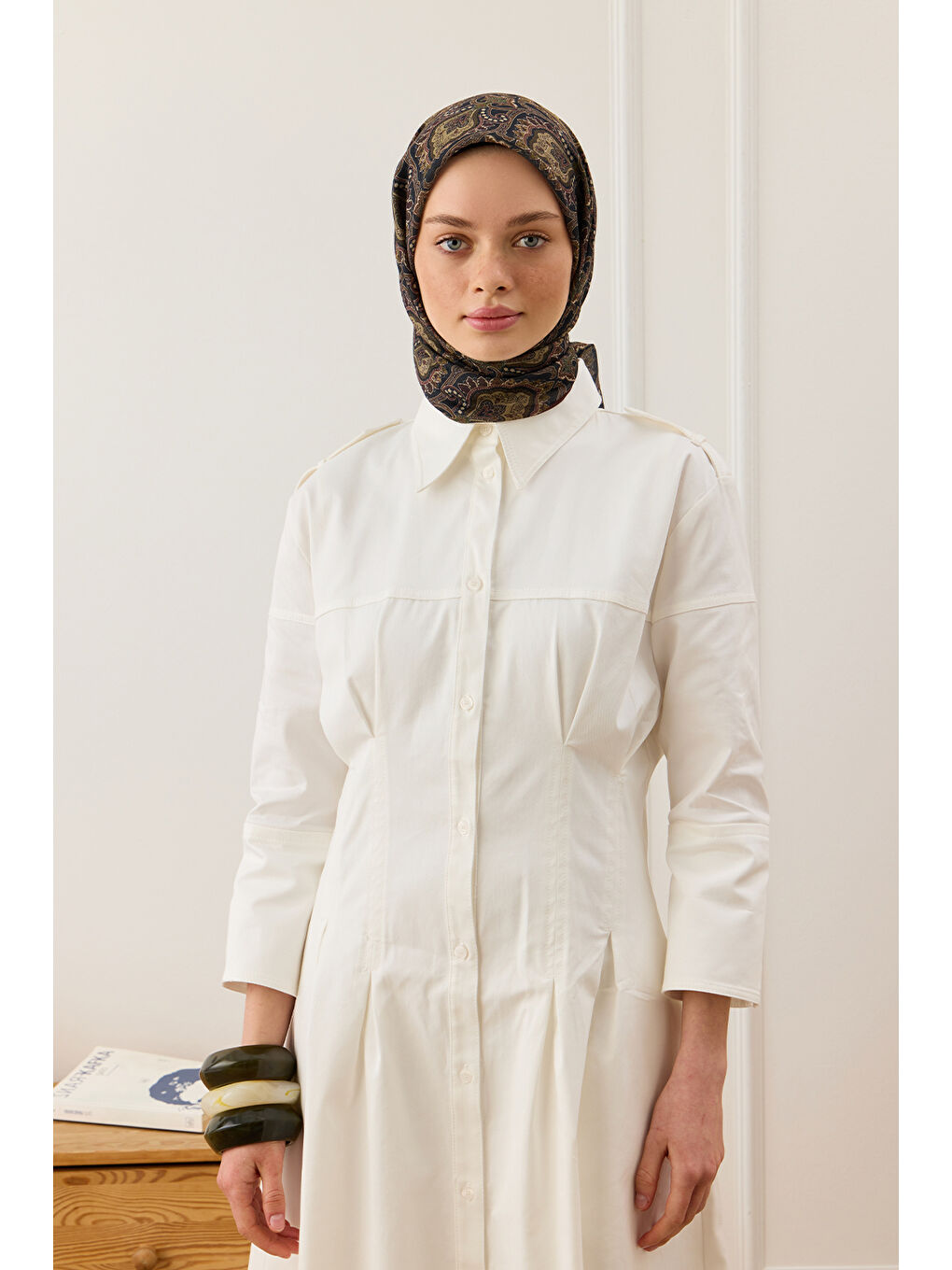 Haki Desenli Pamuk Eşarp Gita-3