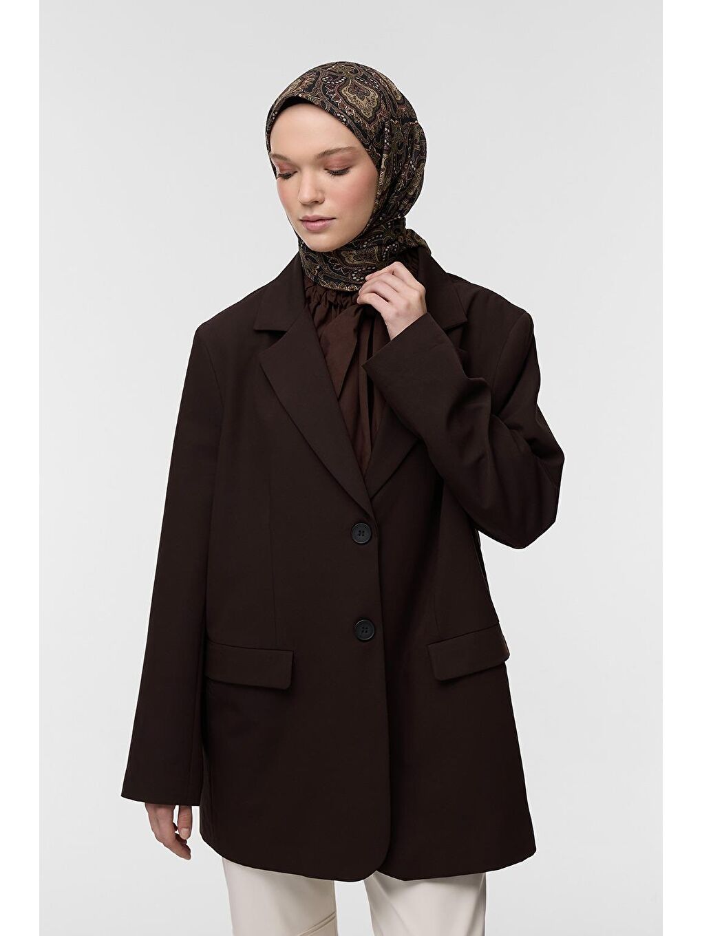 Haki Desenli Pamuk Eşarp Gita-4