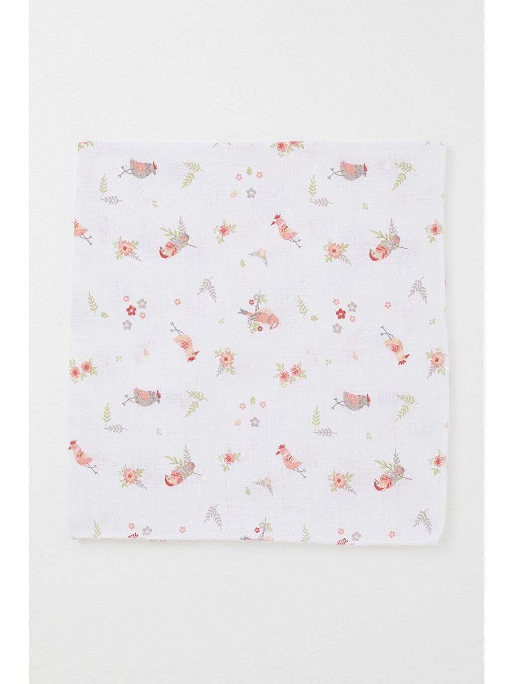 Yenidoğan Bebek Müslin Battaniye Çiçek & Kuş Desenli Ekru (77 X 94 Cm)-1