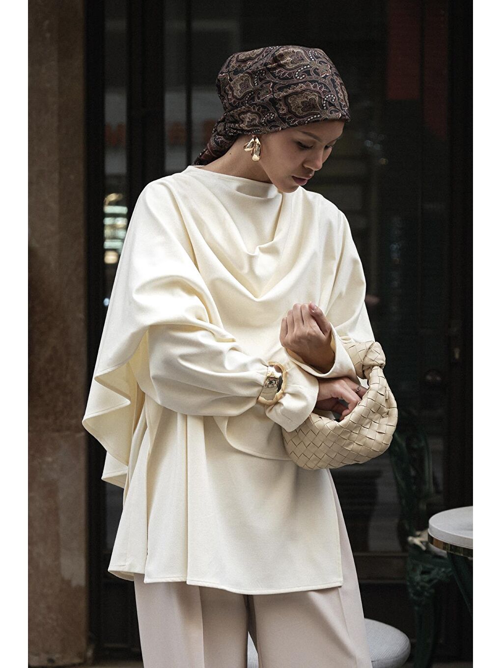 Haki Desenli Pamuk Eşarp Gita-6