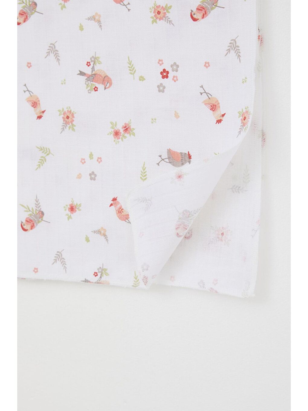 Yenidoğan Bebek Müslin Battaniye Çiçek & Kuş Desenli Ekru (77 X 94 Cm)-2