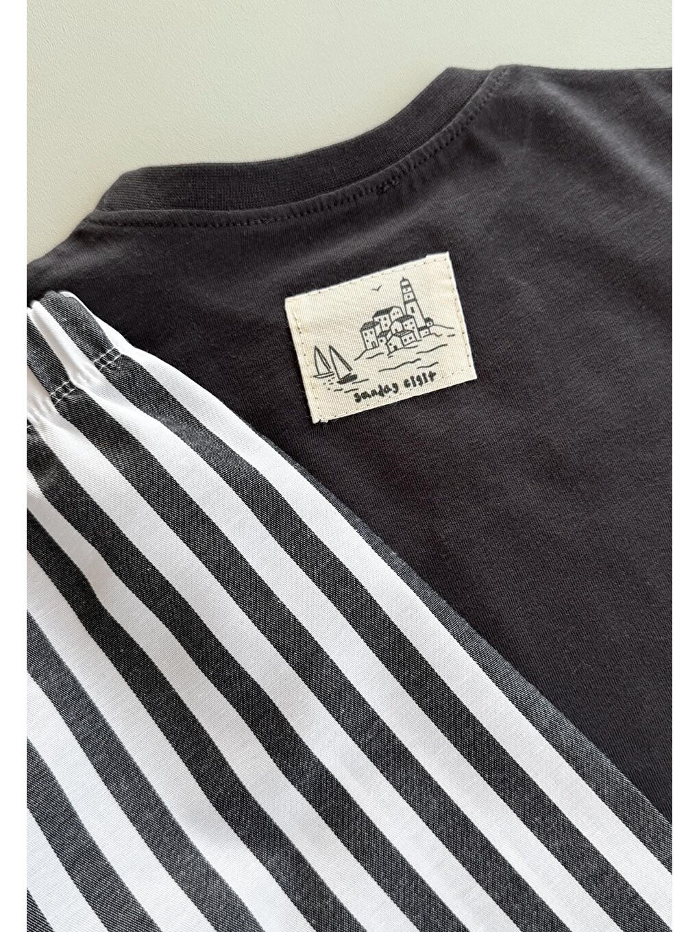 Oversize T-shirt Takım 2-10 Yaş Antrasit Siyah Çizgili-1