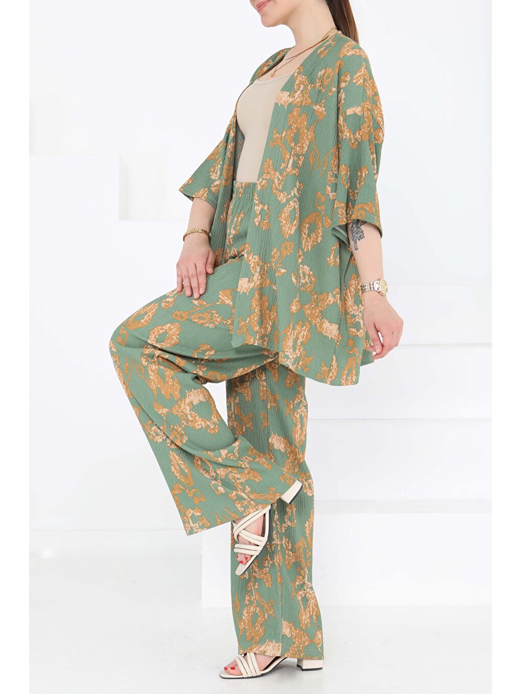 Desenli Kimono Takım Haki - 27287