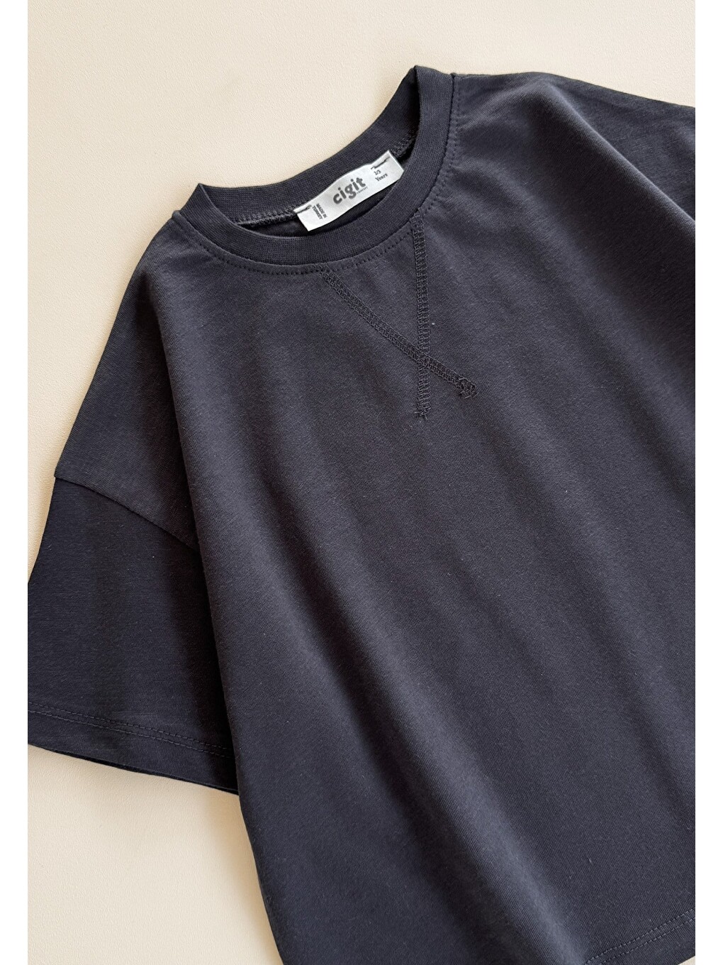 Oversize T-shirt Takım 2-10 Yaş Antrasit Siyah Çizgili-2