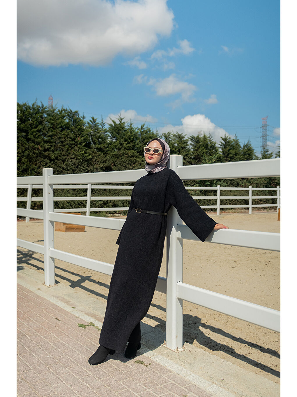 Kadın Kemerli Triko Elbise Siyah-2