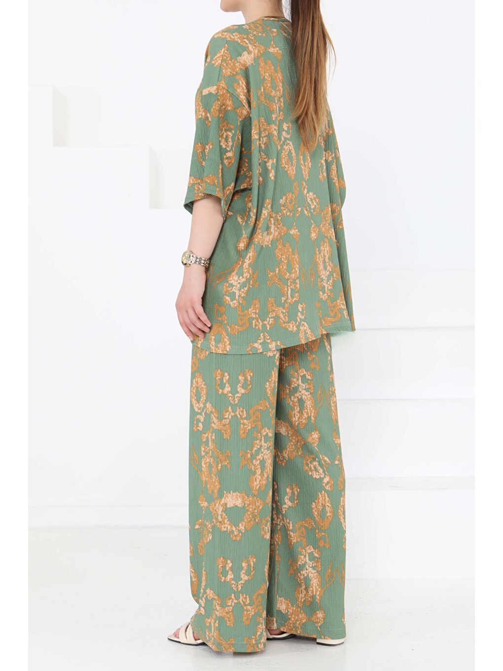 Desenli Kimono Takım Haki - 27287-4