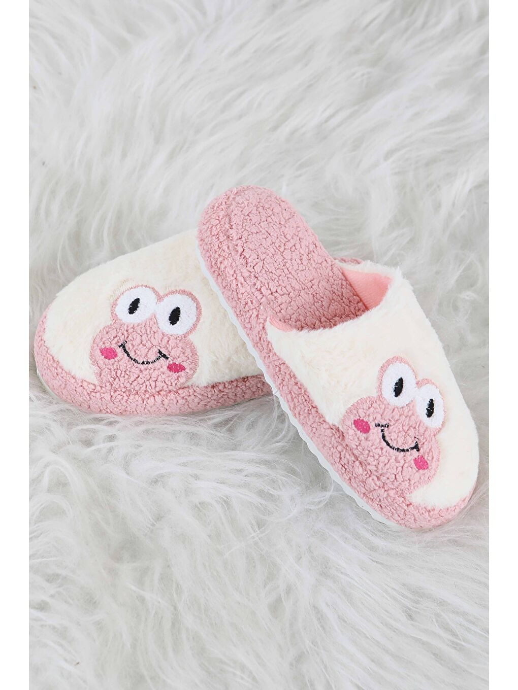 Kadın Pembe Kurbağa İşlemeli Ev Terliği - 27779-PEMBE-3