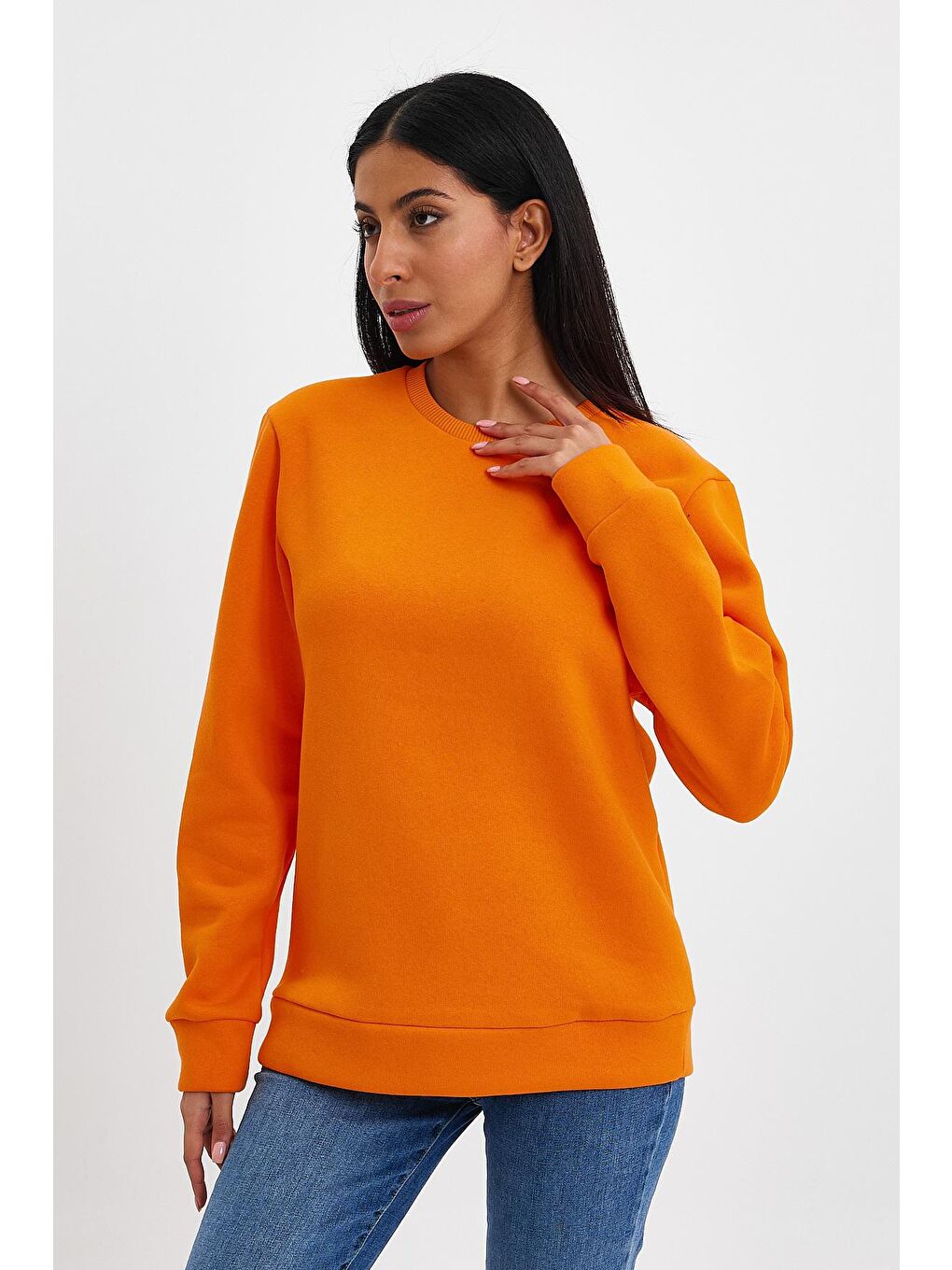 Süperlife Turuncu Kadın Bisiklet Yaka Rahat Kalıp 3 iplik İçi Polarlı Kalın Sweatshirt SPR24SWK36 - 3