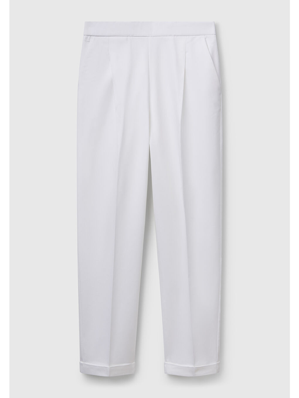 Kadın Beyaz Streç Pamuklu Arka Beli Lastikli Cepli Pantolon-1