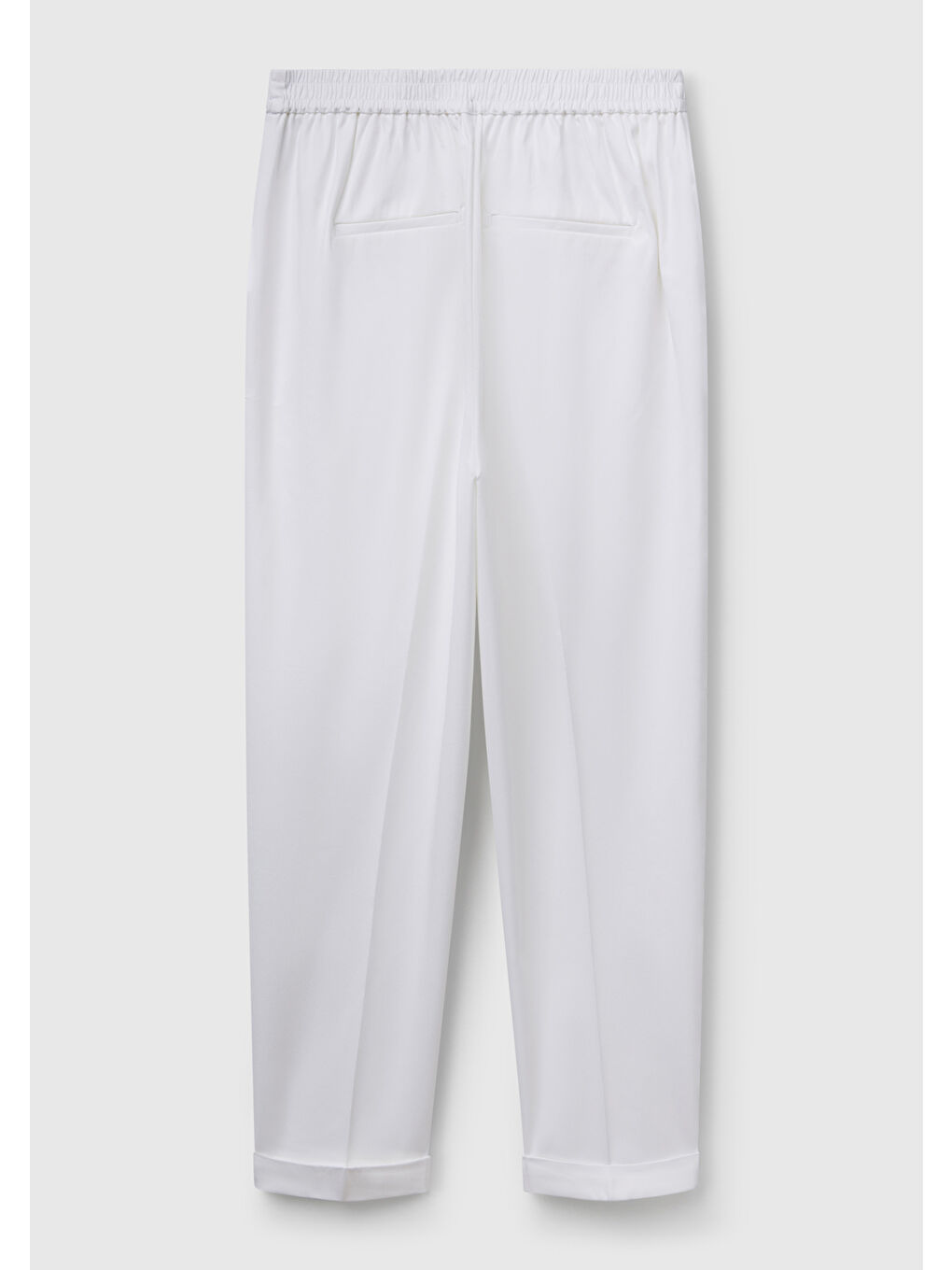 Kadın Beyaz Streç Pamuklu Arka Beli Lastikli Cepli Pantolon-3