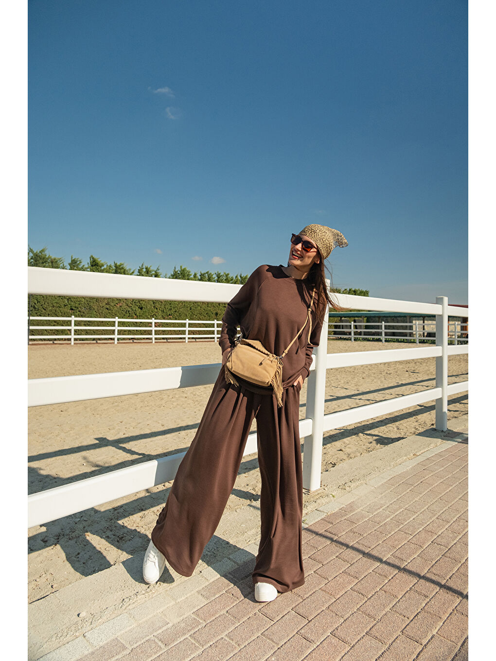 Kadın Yarasa Kol İkili Takım Kahverengi-3