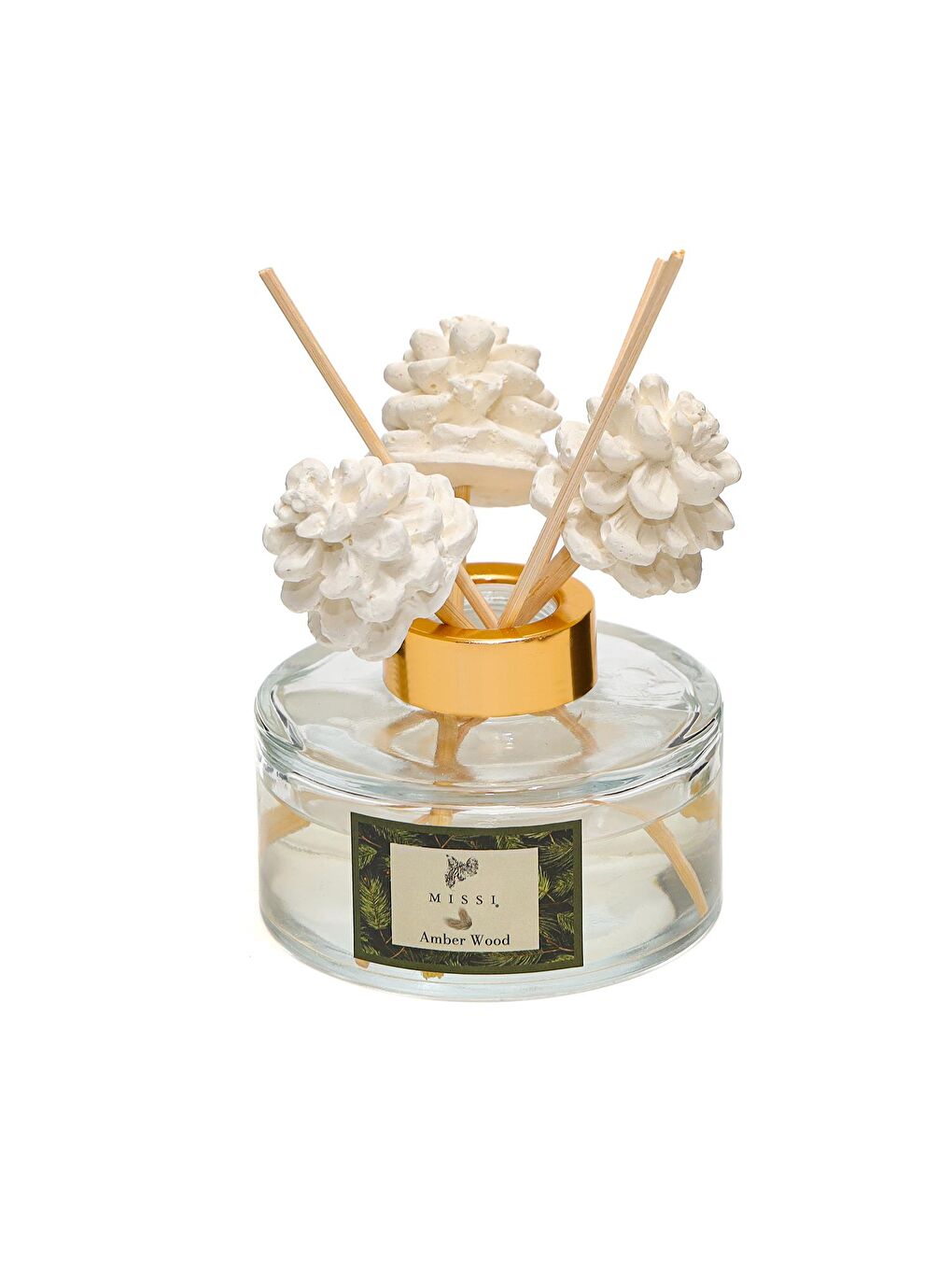 Ekru Yılbaşı 150 ml Kozalak Seramik Taşlı Bambu Çubuklu Amber Wood Oda Kokusu