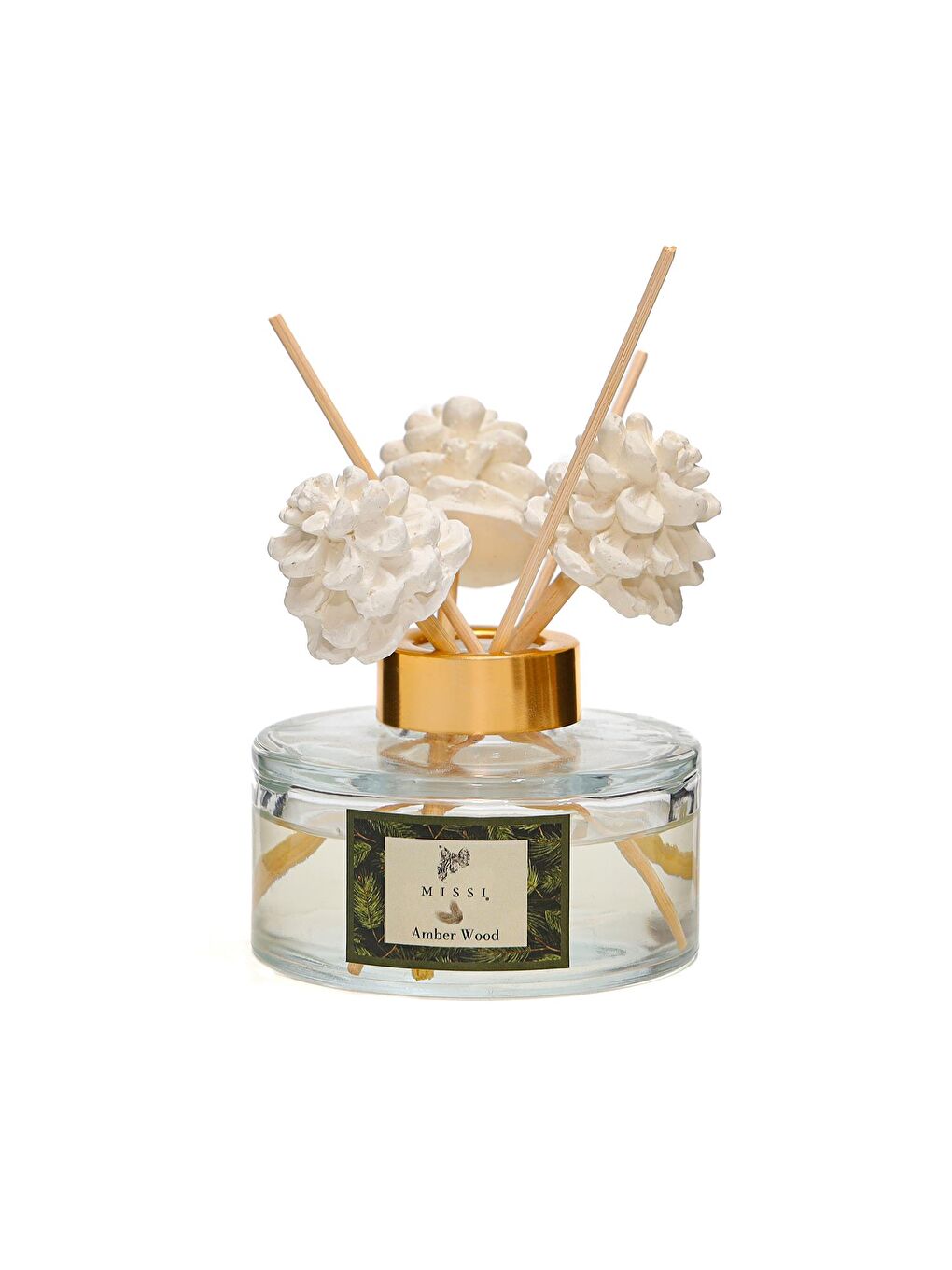 Ekru Yılbaşı 150 ml Kozalak Seramik Taşlı Bambu Çubuklu Amber Wood Oda Kokusu-1