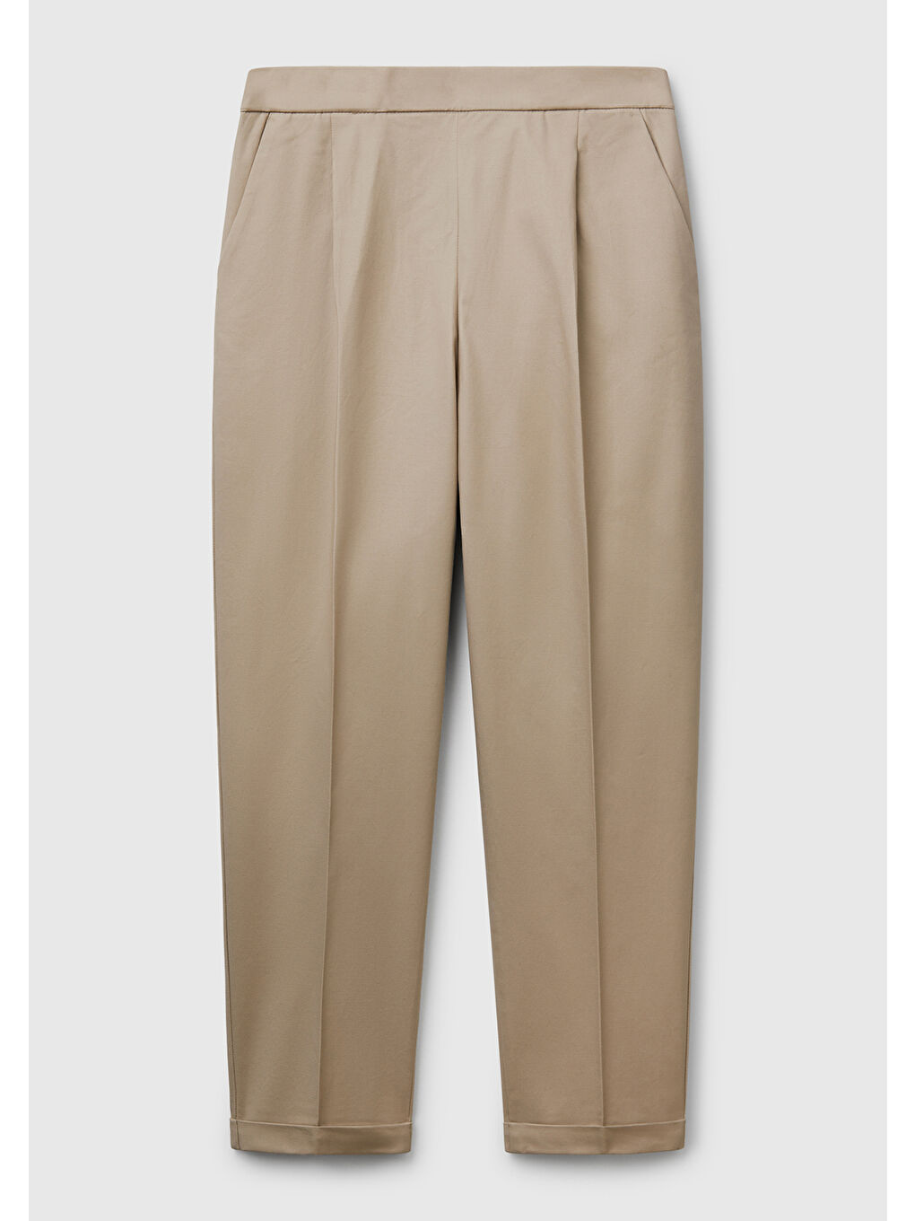 Kadın Bej Streç Pamuklu Arka Beli Lastikli Cepli Pantolon-1