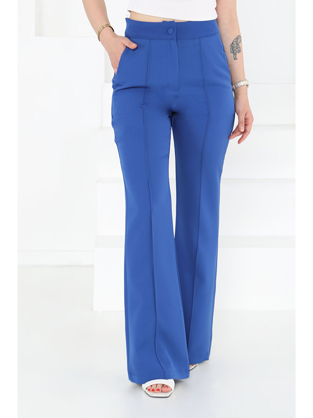 Mavi Çımalı Kumaş Pantolon Saks - 27247