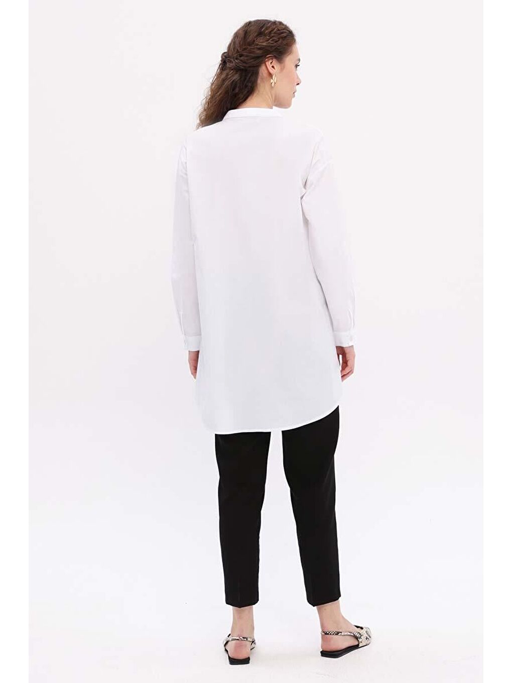 Beyaz-Pamuklu Taş Detaylı Gömlek Tunik-3