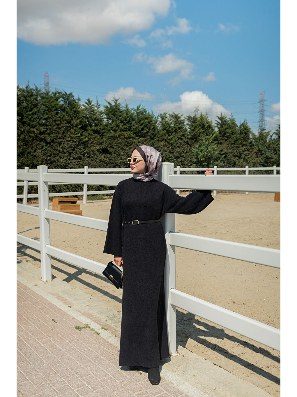 Kadın Kemerli Triko Elbise Siyah-3