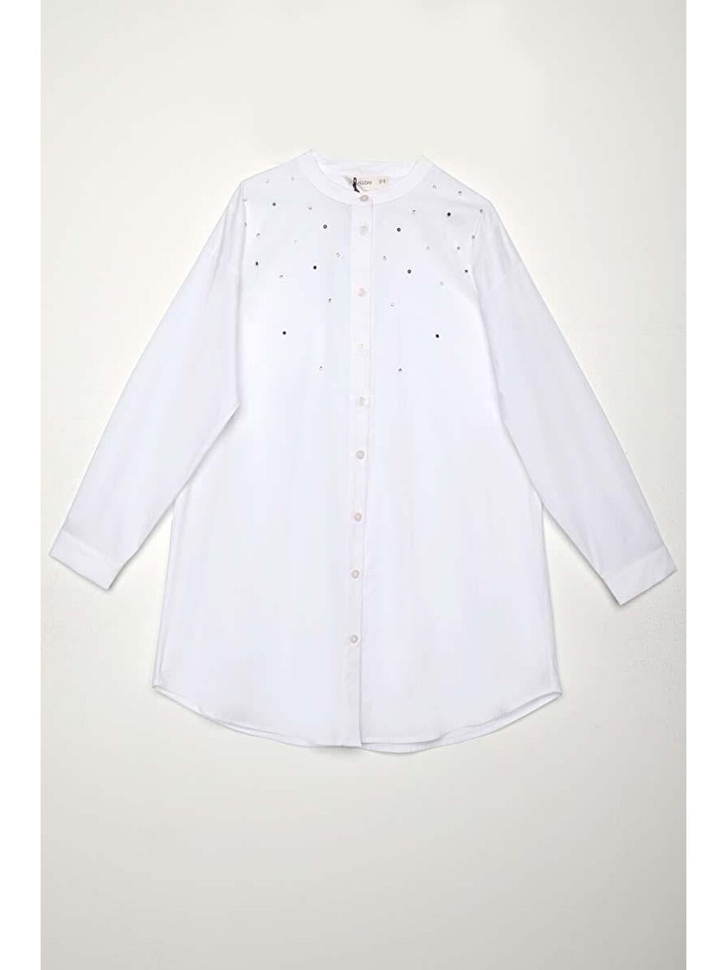 Beyaz-Pamuklu Taş Detaylı Gömlek Tunik-7