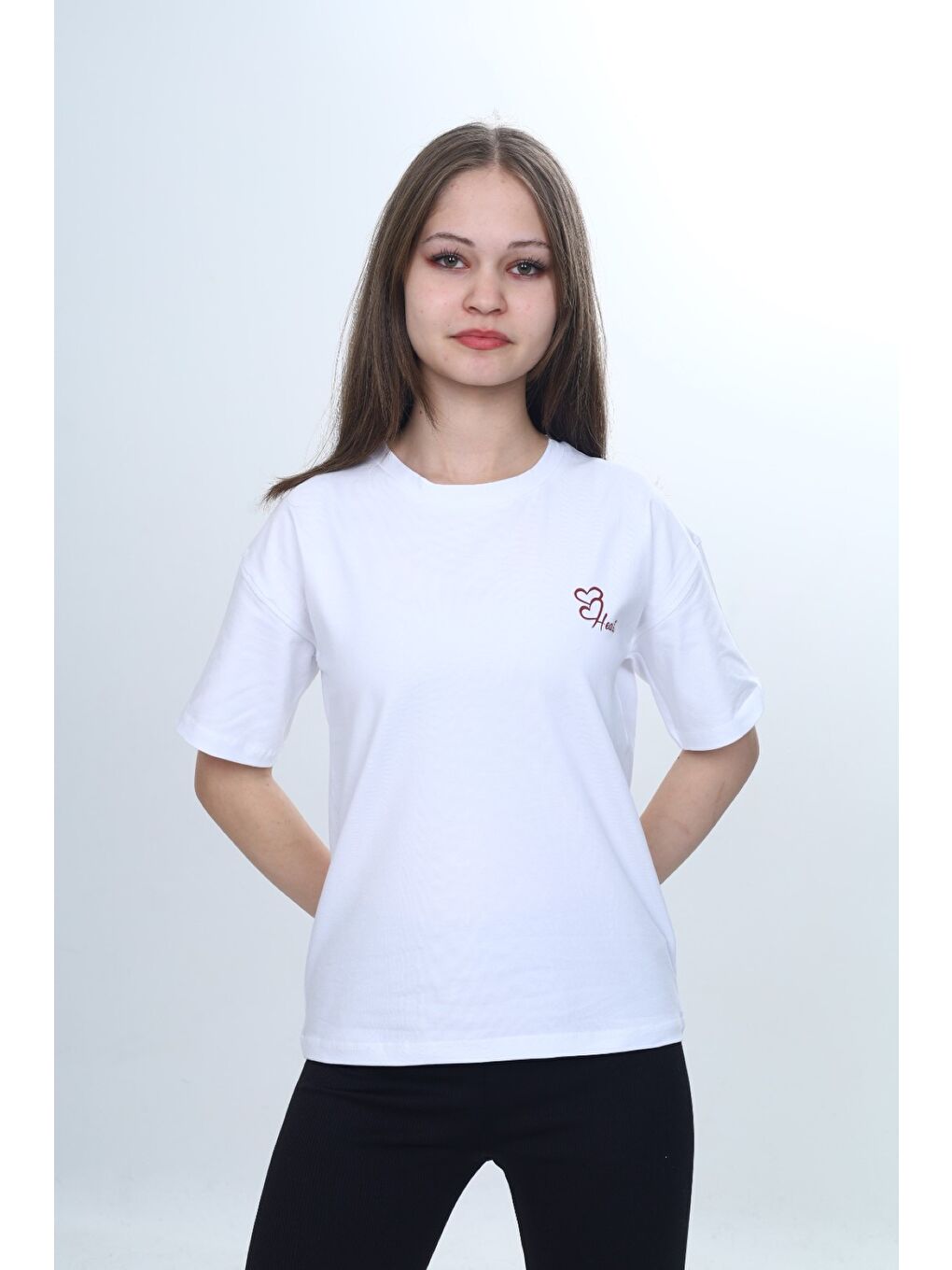 Beyaz Kız Çocuk Baskılı Bisiklet Yaka Kısa Kollu Tişört 24970-1