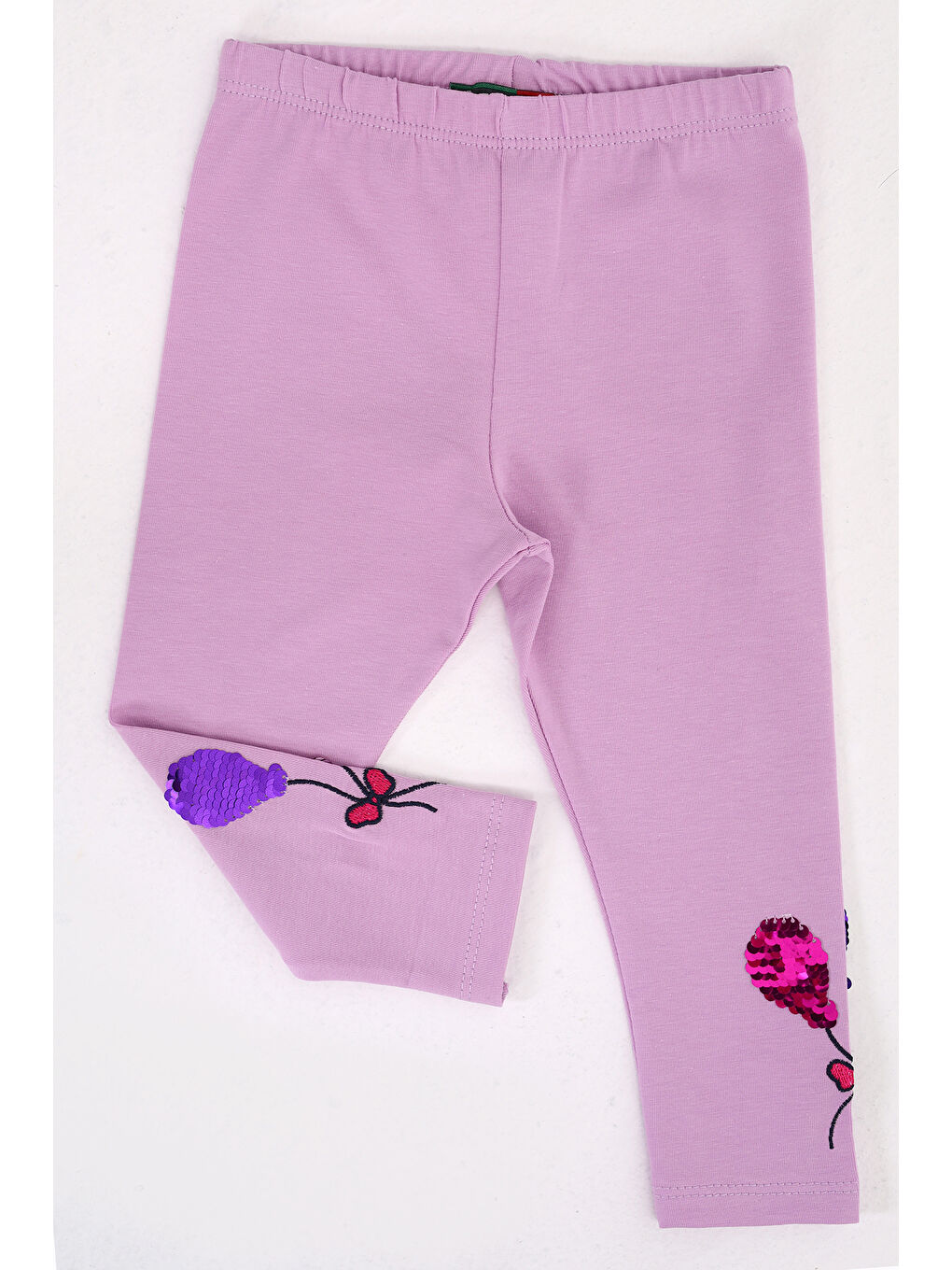 Lila Kız Çocuk Paçası Çevirmeli Pullu Tayt-1